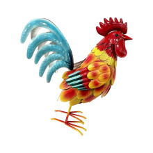 Coq en fer artisanal, ornements de poulet en fer,-rouge jaune