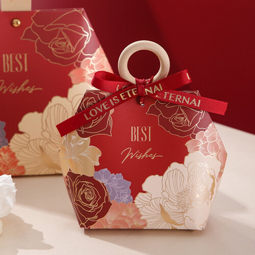 Caixa de doces com alça e estampa de flor de papel (1 conjunto) 1