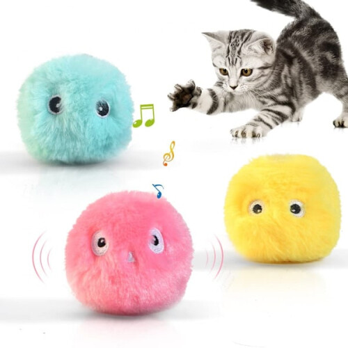 Cat Ball Toys Fluffy Plush Interactive Chirping3-Pack
