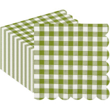 Serviettes en papier vichy festonnées vert et blanc, 20 pièces