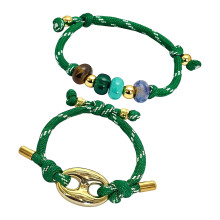 Two Matching Retro Inspired Pig Nose Rope Bracelets For-Green