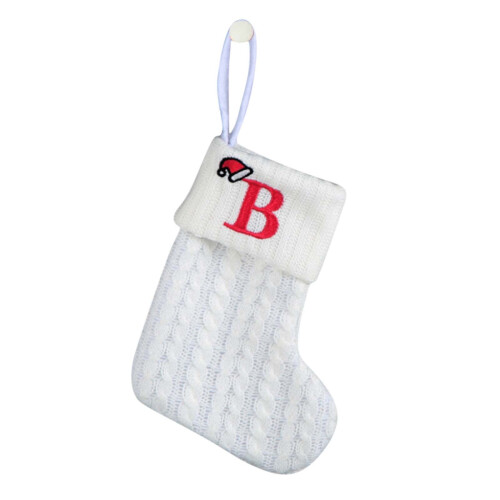 Calcetines navideños con estampado de letras rojas de 7 pulgadas