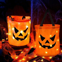Halloweenske vrecko na cukríky LED svietiace vedro s tekvicou 1 kus