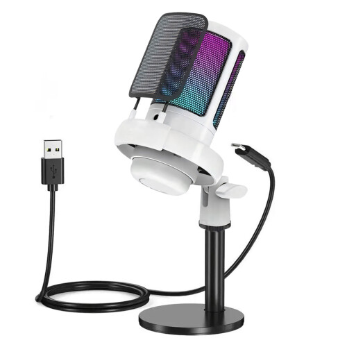 Verlichte USB-geluidsuitrusting voor gamers Streamers-Wit