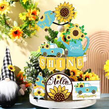 Set de decor pentru tăvi cu flori de floarea soarelui, din lemn, pachet de 12