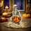 Halloweenpumpadekor vit spöke som håller pumpa 1