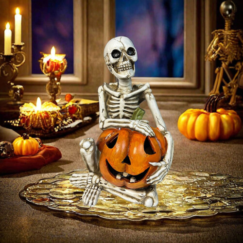 Halloweenpumpadekor vit spöke som håller pumpa
