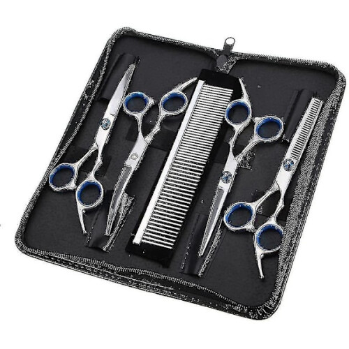 Hundepflegeschere-Set, 5-teilig, gebogen, scharf