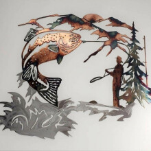 Decoración de pared metálica con temática de pesca para uso interior y exterior.