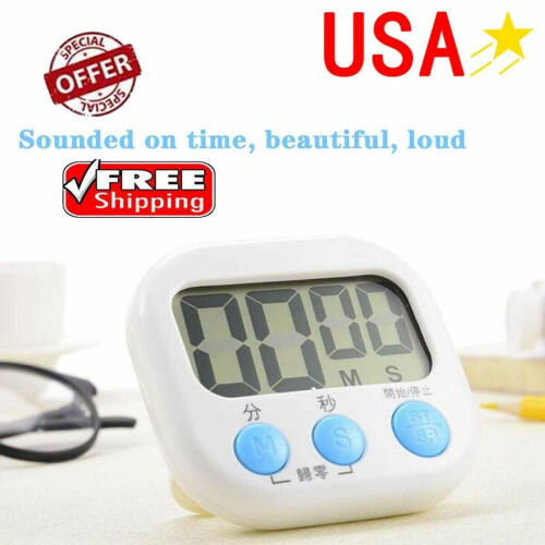 Timer digitale da cucina con display LCD magnetico e allarme con conto alla rovescia.