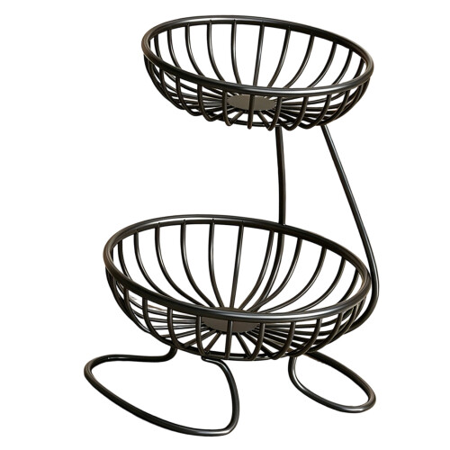 Elegant Metal Fruit Display Rack Double Deck Storage-Black