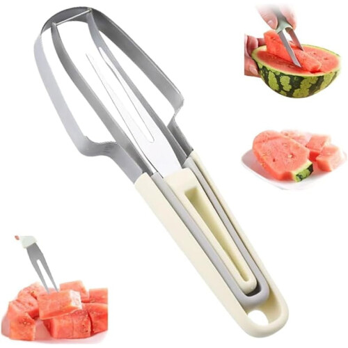 Fourchette coupe-pastèque en acier inoxydable 3 en 1