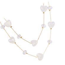 Vintage Champagne Gold Double Heart Geometric Necklace-White