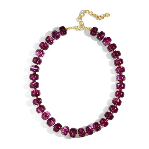 Collier à brins de perles longs fait à la main,-Violet