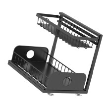 Strong 2 Level Pull Out Drawer with Strong Suction Cups-Black