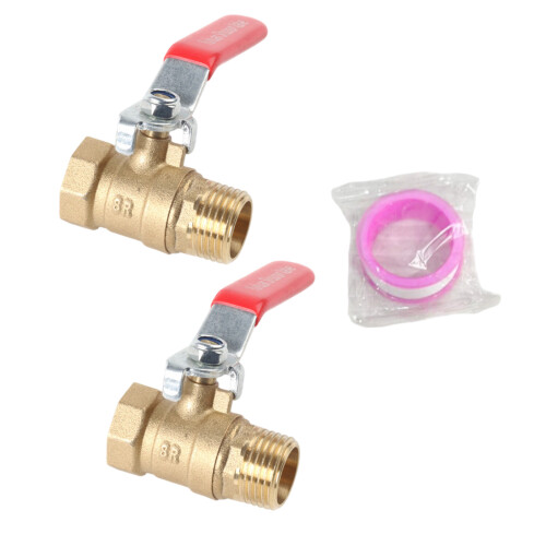 Solid Brass Ball Valves Red Levers Water Heater-4 points set