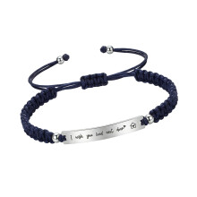 Elastic Nylon Wristband With Stainless Steel Charm-Navy Blue