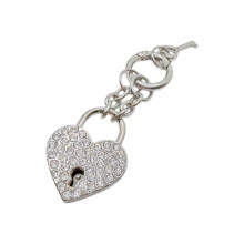 Fashionable Rhinestones Studded Heart Key Chain-Silver