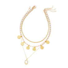 Lightweight Design Layering Coin And Pearls Necklace For