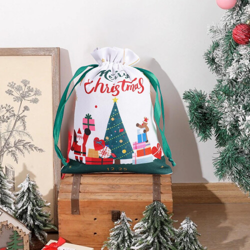Sac à cordon de Noël en polyester et coton imprimé 1