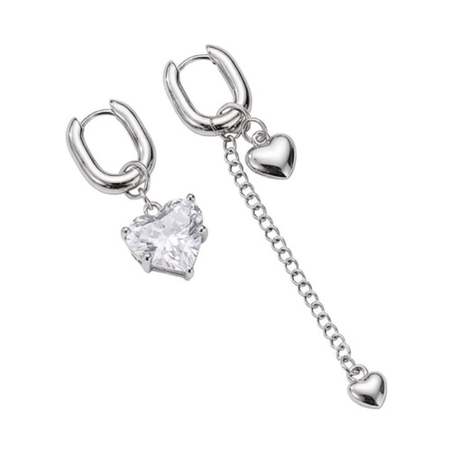 Boucles d'oreilles en forme de cœur asymétriques modernes,-Blanc