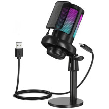 Équipement sonore à condensateur USB avec effets lumineux-Noir