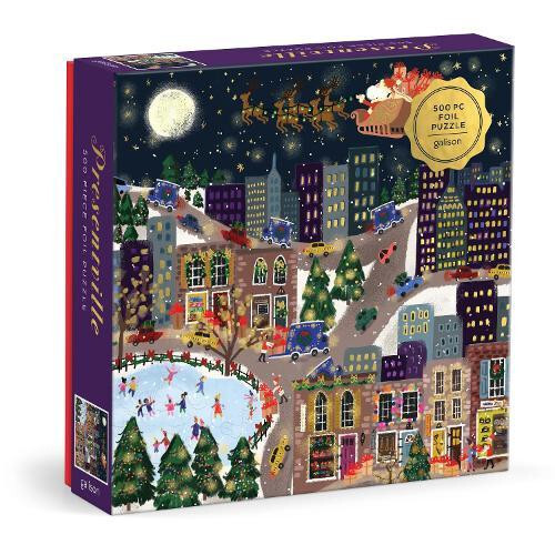 Galison Presentville 500 Bitars Julpussel med Festlig Scen av Joy Laforme