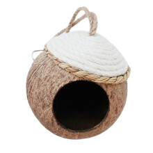 Căsuță decorativă pentru păsări de exterior, coajă naturală de cocos cu...