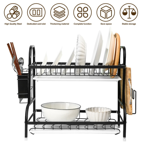 Two-Tier Kitchen Dish Drainer with Drip Tray