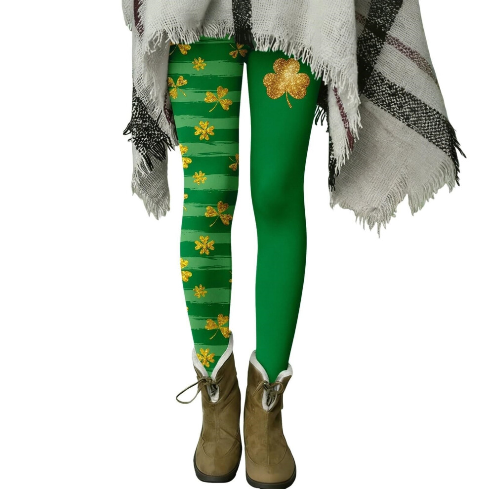 Womens Patricks Day Shamrock Leggings High  Tights-Yellow M