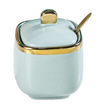 Tongina ceramic sugar bowl with lid and spoon, green