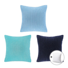 Decoratieve sierkussenset van fluweel met blauwe kleurovergang in corduroy.
