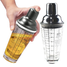 Coctelera de acero inoxidable y vidrio de 400 ml con escala.