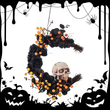 Halloween moon wreath black grapevine 17.7 in
