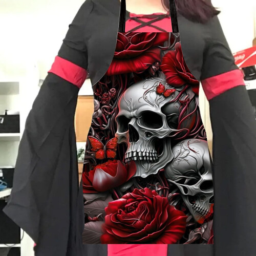 Grembiule da cucina unisex con design a teschio per Halloween.