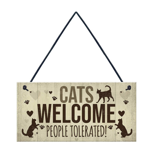 Wooden Cat Tag Sign Rectangular Welcome Decoration