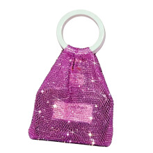 Resin Handle Wine Bottle Bag Mesh Pouch with Rhinestones-Purple