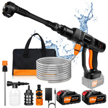 Cordless Pressure Washer, 45bar Cordless Power Washer with 2 x 3.0Ah Battery,6-in-1 Nozzle Handheld Portable Battery Jet Washer