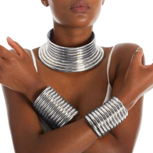 Afrikanische Choker-Halskette mit 2 Lederarmbändern