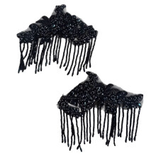 2PCS Glass Rhinestones Fringe Trim With Crystals Beads-Black