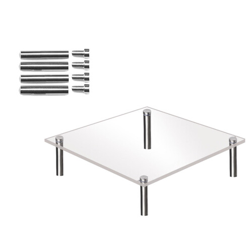 Suporte de acrílico para bolos com base quadrada de metal