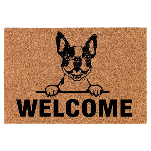Velkomstdørmåtte af kokosnød med Boston Terrier-design 24x