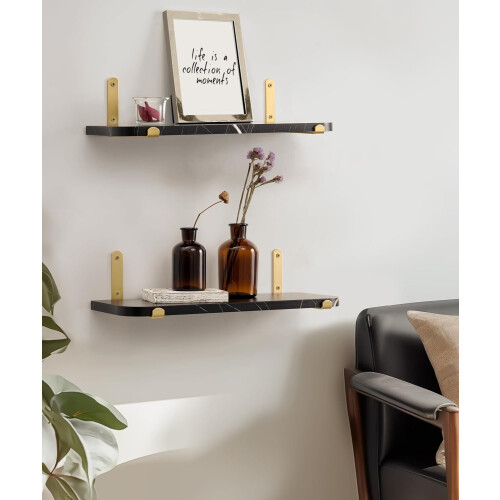 Étagères flottantes noires avec bordure dorée 40 cm 1