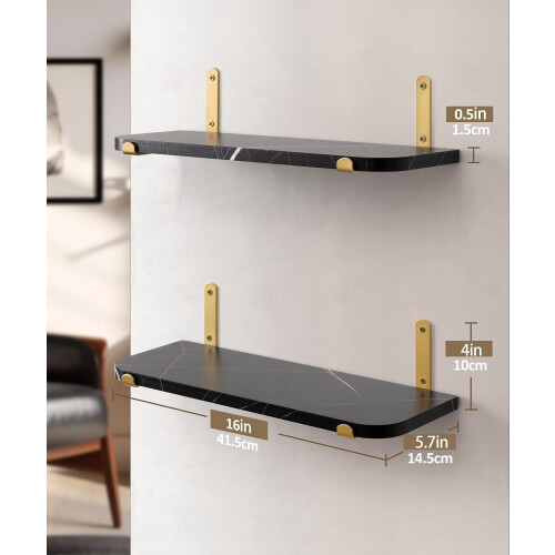 Étagères flottantes noires avec bordure dorée 40 cm 2