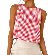Women Trendy Casual Sleeveless Shirts Crop Tanks Beach-Red S