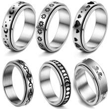Zestaw 6 pierścieni Fidget Ring na lęk ze stali nierdzewnej