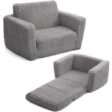 Sofá cama infantil Sherpa convertible en tumbona, color gris, 2 en 1