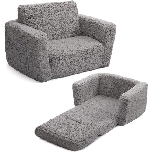 Canapé-lit Sherpa pour tout-petits, gris, 2 en 1