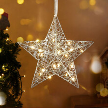Outdoor Christmas Star Light Warm White LED Lantern Silver