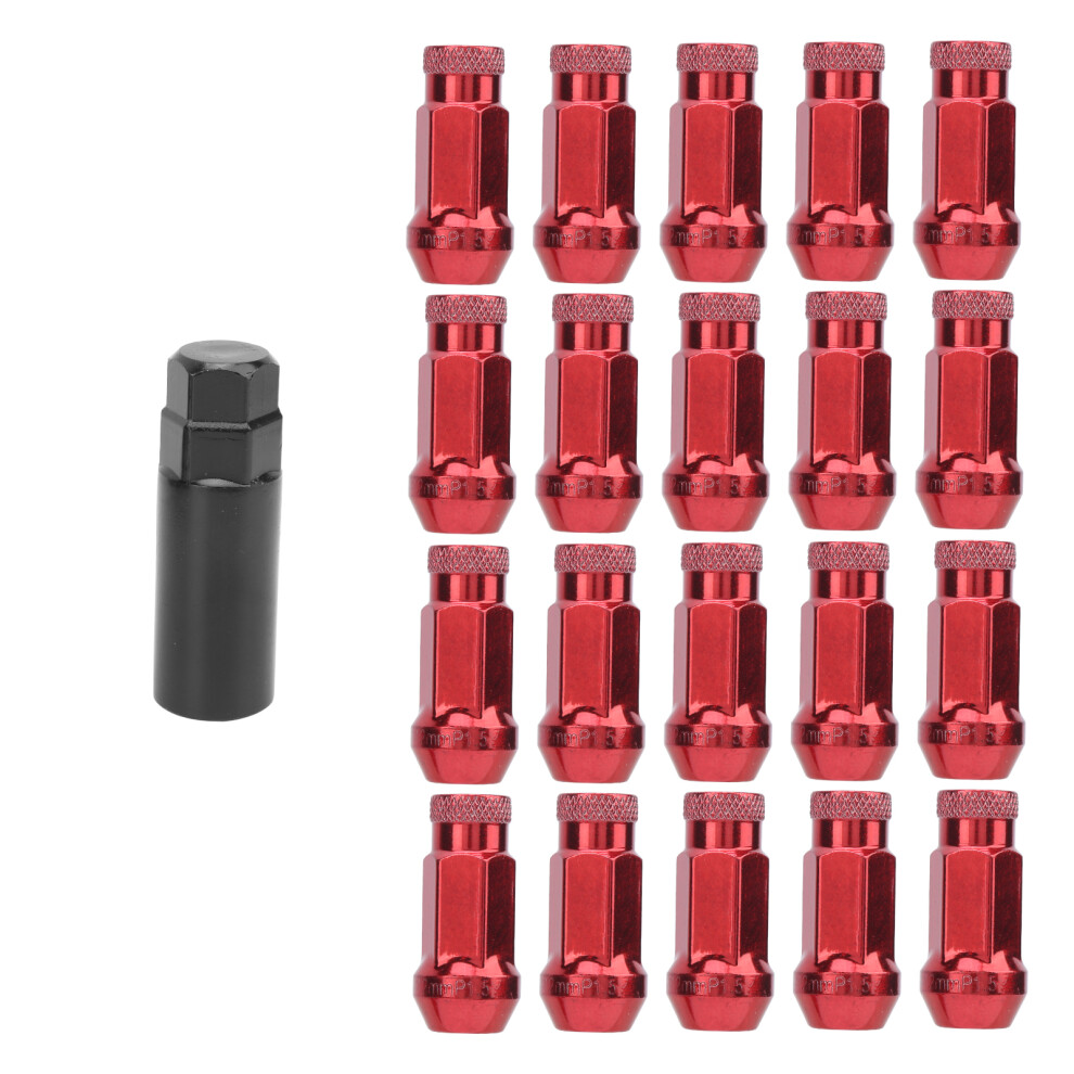 20 M12x1.5 Wheel Lug Nuts Steel Red 7340572808585